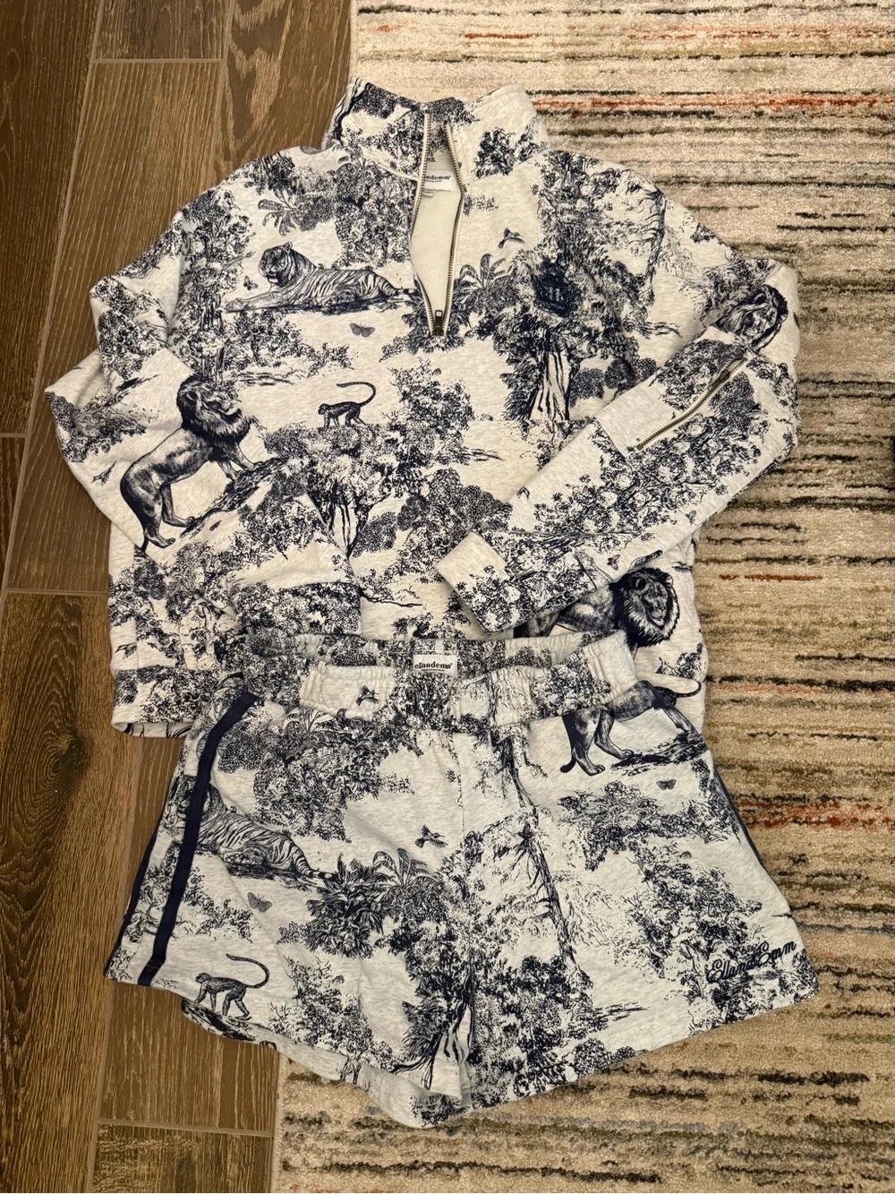 EllandEmm J'adore Half-Zip Fleece Pullover and Shorts Set- Navy/White - Picture 2 of 6